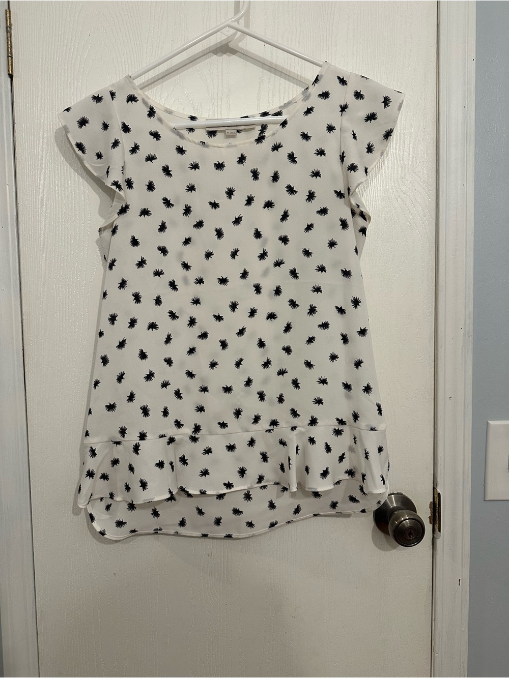 LOFT White Top with Black Burst Print EUC